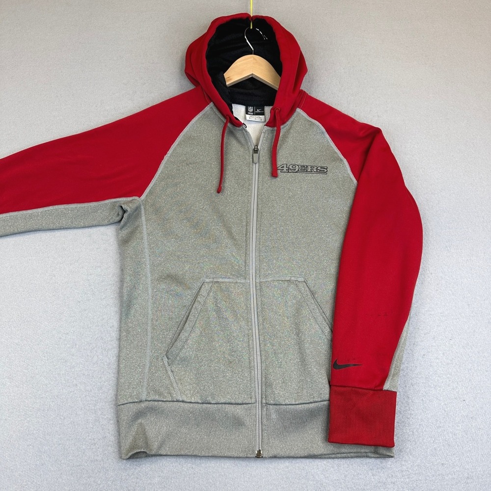 Nike San Francisco 49ers Hoodie Mens Small Grey Red Therma-FIT Full Zip Logo